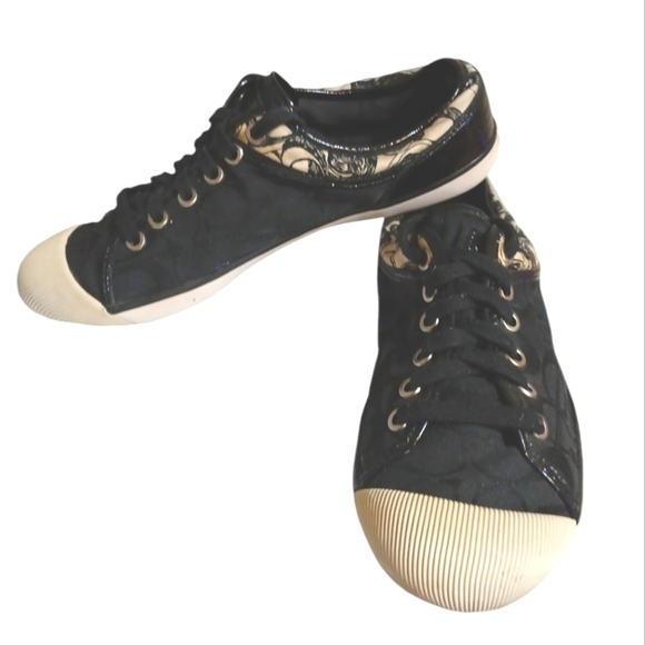 Coach Zorra Sneakers Black/Cream Jacquard Logo Print size 7 - Picture 1 of 10